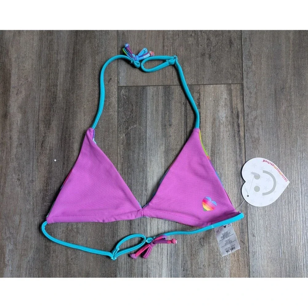 NWT NEW LittleMissMatched Bikini Top Girl Size 6 Color Block Colorful Fun Swim